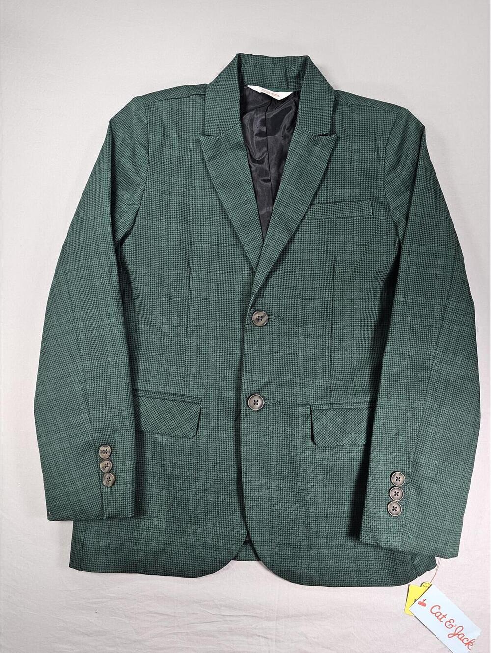 Cat & Jack Boys Green Checkered Blazer. Size 10. Cotton, Sporty, Soft.